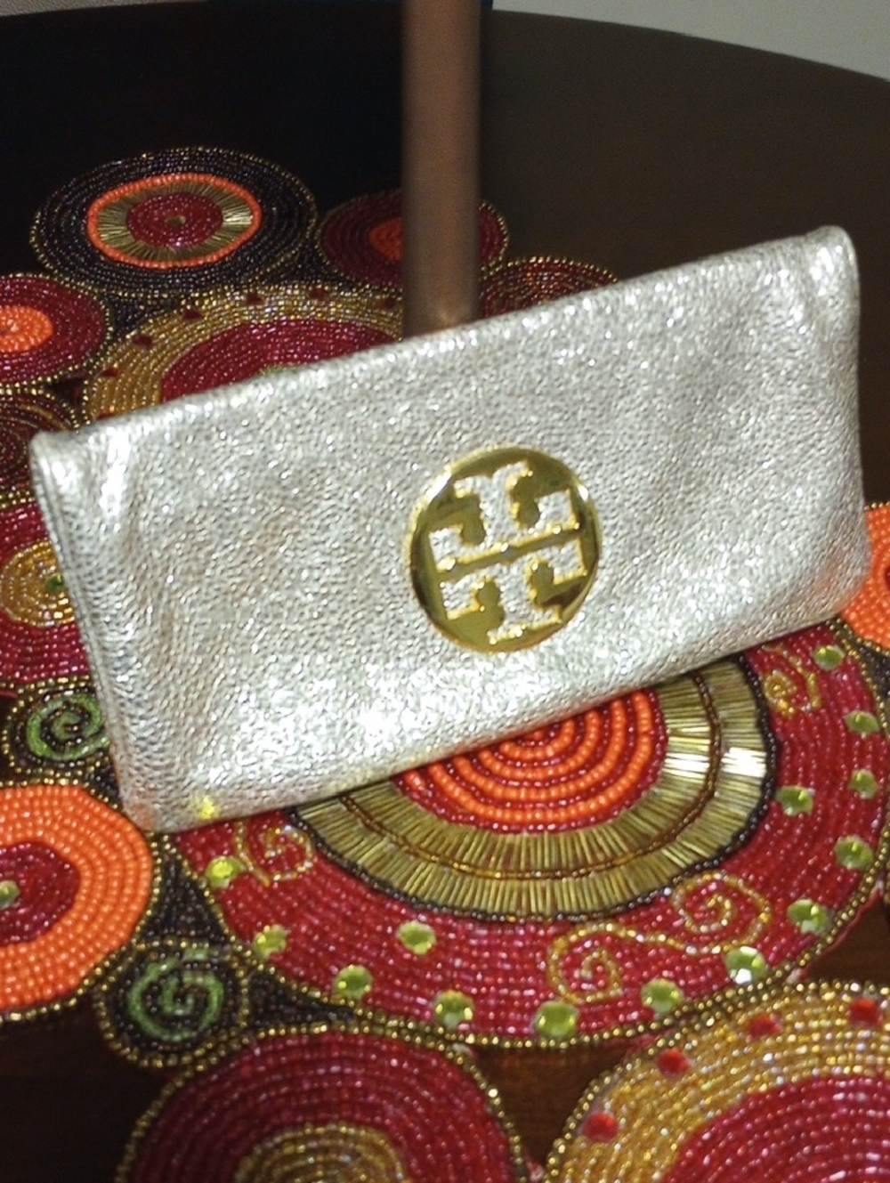 Tory Burch Metallic Gold Logo Clutch - Picture 6 of 16